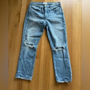 Frame Denim Ripped Le High Straight Blue Jeans